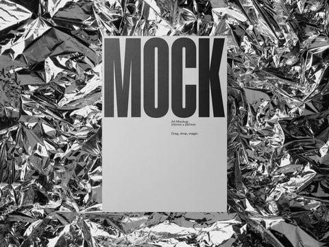 Shimmer Poster Stationery Branding PSD Mockup GIF Colour change Shot on a foil shine background 'House of mockups'