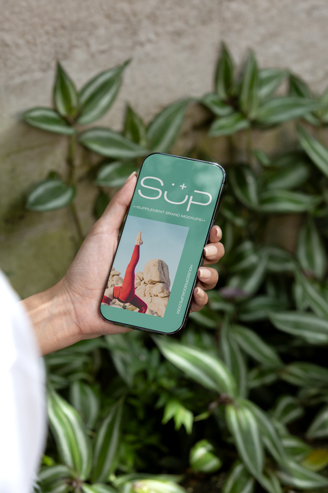 Iphone Mockup website on greenery background