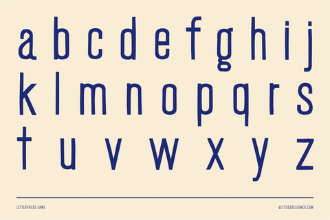 Letterpress Sans Font, lowercase characters