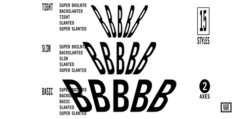 Varp Variable Font, tight, slim, basic. 15 styles