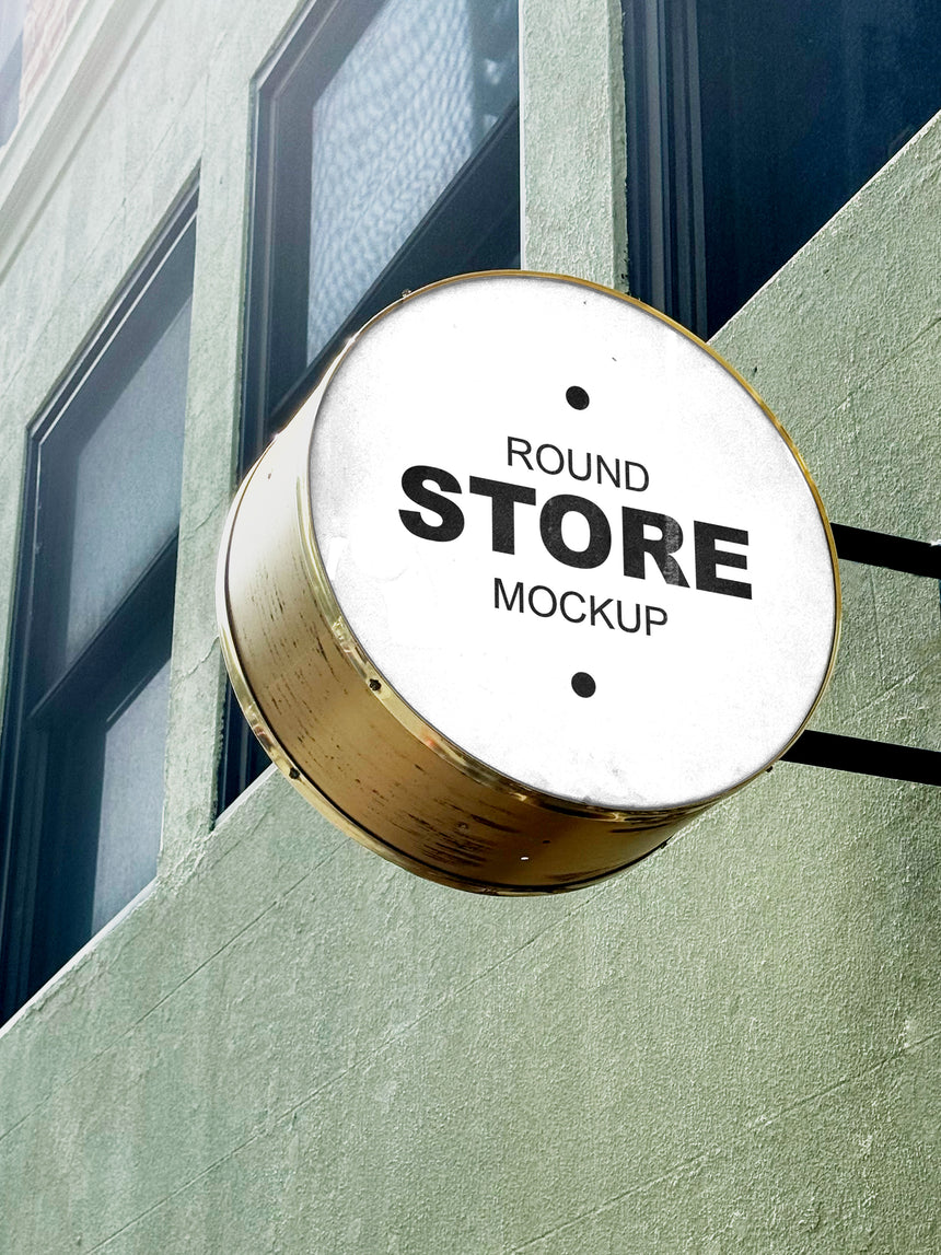 Brooklyn storefront sign PSD mockup with polished brass surround