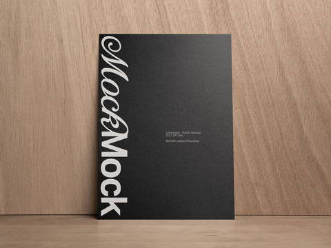 Letterhead or Poster PSD Mockup shot on a wood grain background 'House of Mockups'