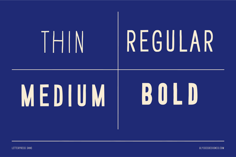 Letterpress Sans, Thin, Regular, Medium and Bold Weights