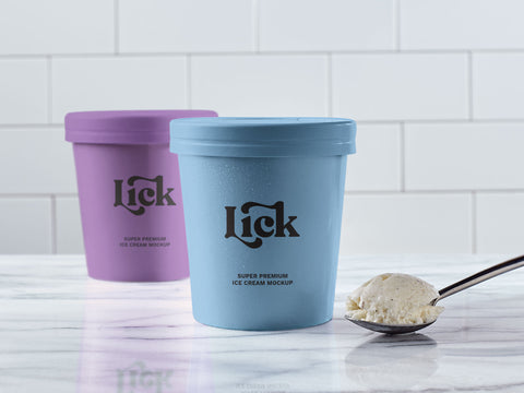 Lifestyle Ice Cream Premium PSD Mockup Two Tubs